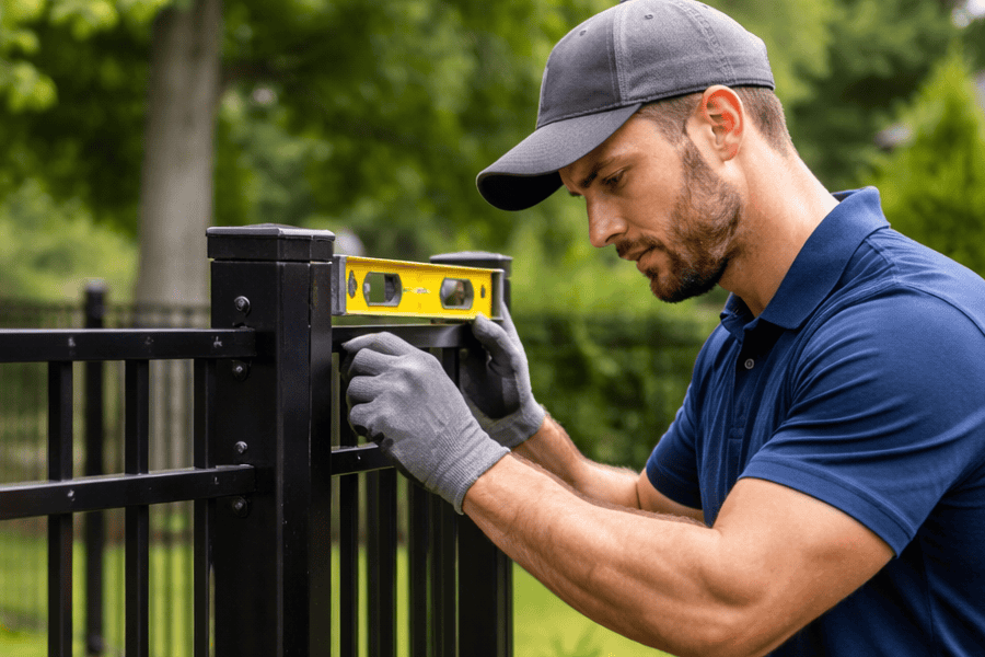 Professional using spirit level