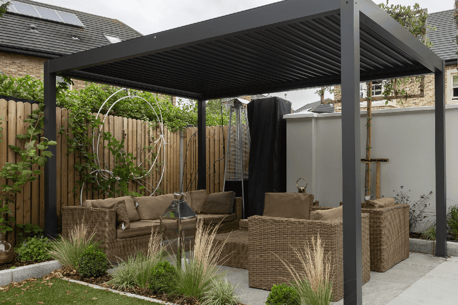 outdoor metal pergola in garden