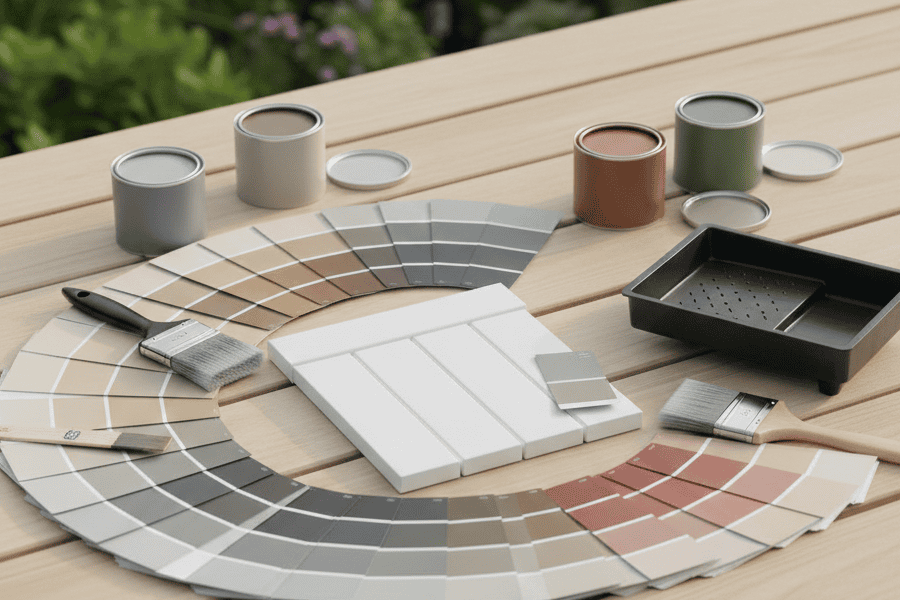 paint colour swatches on a table