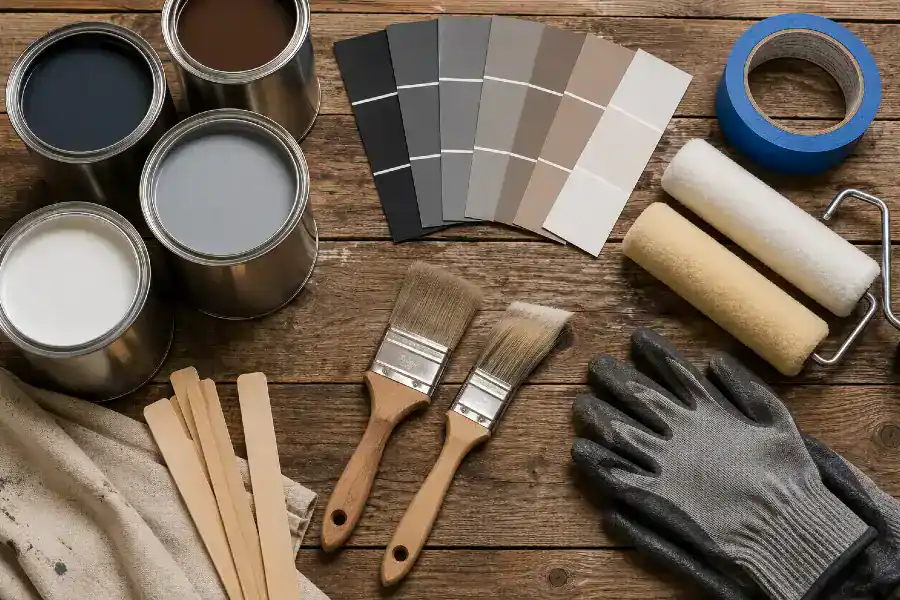 wood painting tools and swatches